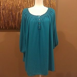 Lane Bryant teal peasant blouse size 18/20